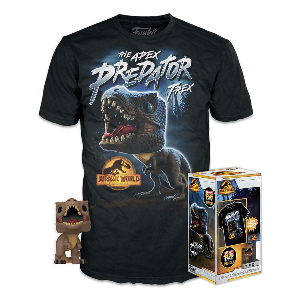 Jurassic World Pocket POP! & Kids Tee Set de Minifigura y Camiseta T-Rex