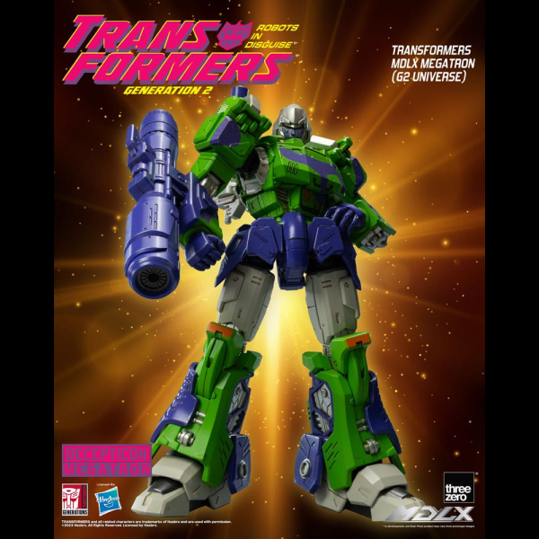 threezero se enorgullece de anunciar el lanzamiento de MDLX Megatron (G2 Universe), el líder supremo de los Decepticons. ¡Esto marca el primer lanzamiento de Threezero de una figura coleccionable MDLX en la combinación de colores vivos y el logotipo de la grandilocuente línea de juguetes Transformers: Generación 2 de 1990, complementada con nuevas calcomanías de camuflaje!