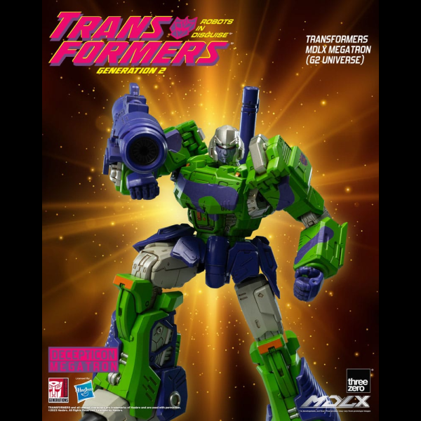 threezero se enorgullece de anunciar el lanzamiento de MDLX Megatron (G2 Universe), el líder supremo de los Decepticons. ¡Esto marca el primer lanzamiento de Threezero de una figura coleccionable MDLX en la combinación de colores vivos y el logotipo de la grandilocuente línea de juguetes Transformers: Generación 2 de 1990, complementada con nuevas calcomanías de camuflaje!