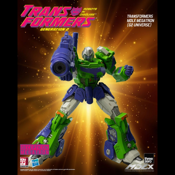 threezero se enorgullece de anunciar el lanzamiento de MDLX Megatron (G2 Universe), el líder supremo de los Decepticons. ¡Esto marca el primer lanzamiento de Threezero de una figura coleccionable MDLX en la combinación de colores vivos y el logotipo de la grandilocuente línea de juguetes Transformers: Generación 2 de 1990, complementada con nuevas calcomanías de camuflaje!