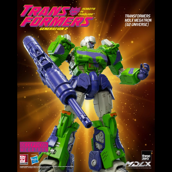 threezero se enorgullece de anunciar el lanzamiento de MDLX Megatron (G2 Universe), el líder supremo de los Decepticons. ¡Esto marca el primer lanzamiento de Threezero de una figura coleccionable MDLX en la combinación de colores vivos y el logotipo de la grandilocuente línea de juguetes Transformers: Generación 2 de 1990, complementada con nuevas calcomanías de camuflaje!