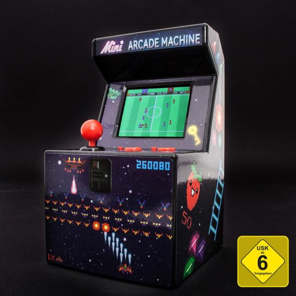 Gadgets Otros Revive horas nostálgicas de video juegos con esta máquina mini arcade. Dispone de 300 juegos. Requiere 3 pilas AA (no incluidas)