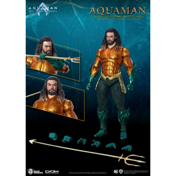 AQUAMAN AND THE LOST KINGDOM DYNAMIC 8CTION HEROES. Figura articulada de "Aquaman: Lost Kingdom" a escala 1/9, tamaño aprox. 20 cm. Viene con accesorios.