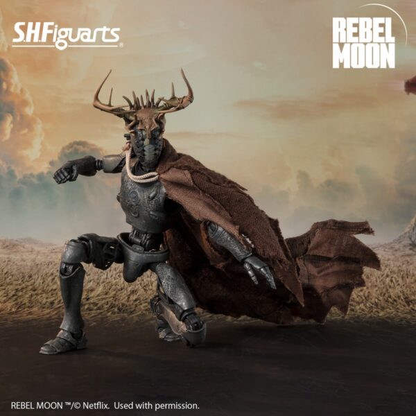 Tamashii Nations presenta, dentro de la colección S.H. Figuarts, la figura de Jimmy. Está basada en su aparición en la nueva película de Netflix "Rebel Moon: Part One Child of the Fire" y mide 17 cm. Contiene 1x cabeza extra, 2x pares de manos, 1x bastón, 1x corona de cuernos, 1x corona de flores y 1x capa. Puedes exponerla junto a las figuras de S.H. Figuarts de Kora y Nemesis (se venden por separado).