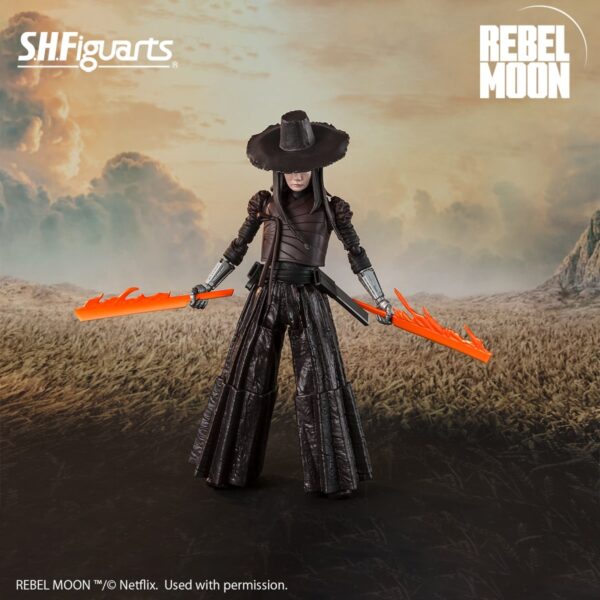 Tamashii Nations presenta, dentro de la colección S.H. Figuarts, la figura de Nemesis. Está basada en el personaje de la nueva película de Netflix "Rebel Moon Part One: Child of Fire" y mide 15 cm. Contiene 2x pares de manos intercambiables, 2x partes de las espadas con efectos, 1x sombrero y 2x espadas. Puedes exponerla junto a las figuras de S.H. Figuarts Kora y Jimmy (se venden por separado).